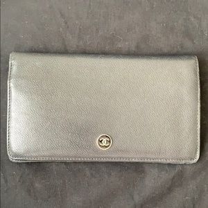 Chanel black goat skin wallet.